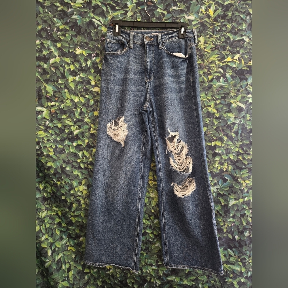 SO Wide Leg Super High Rise Distressed Jeans